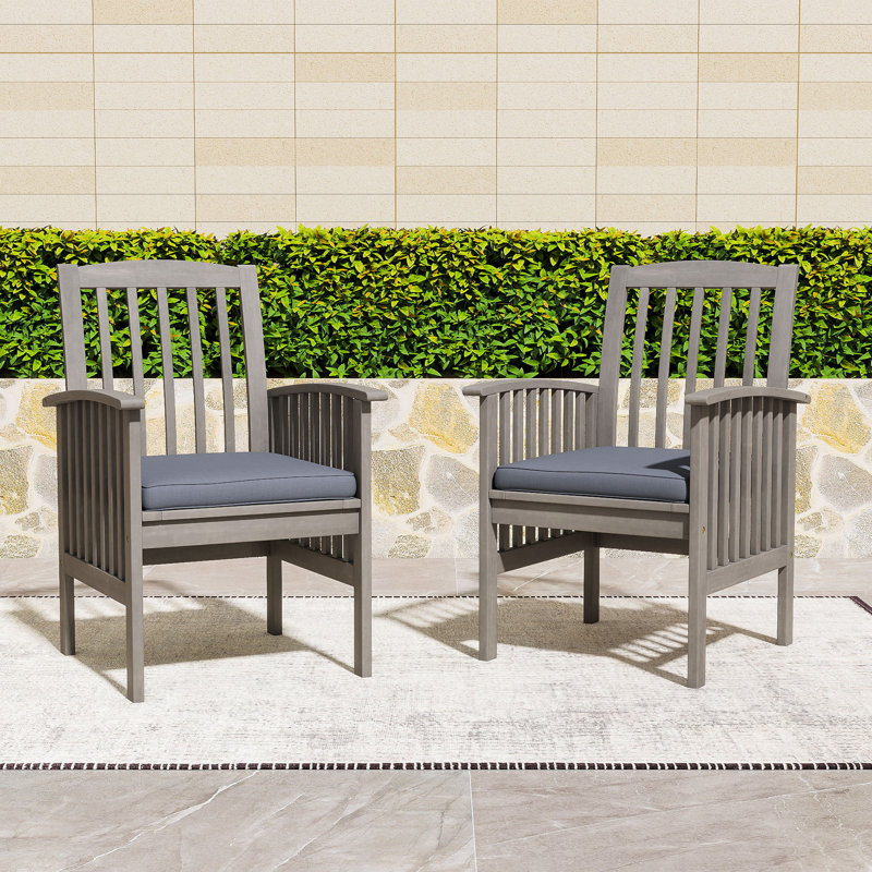 Chaises de salle à manger d'extérieur en bois rustique avec coussin résistant à l'eau et structure durable, Gris foncé, Gris