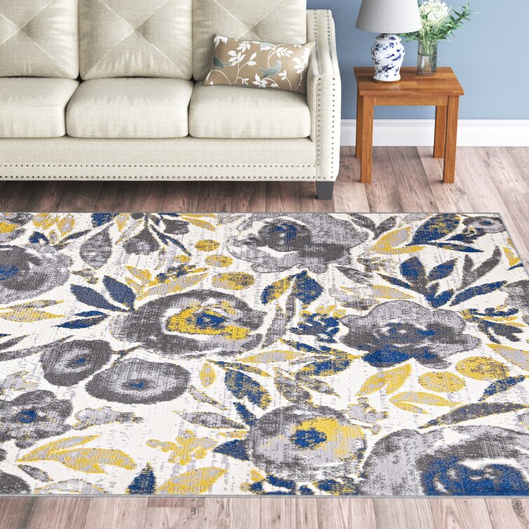 Highlawn Damask Indoor / Outdoor Area Rug in Yellow/Black/White Andover Mills Rug Size: Rectangle 7'9 x 10'6