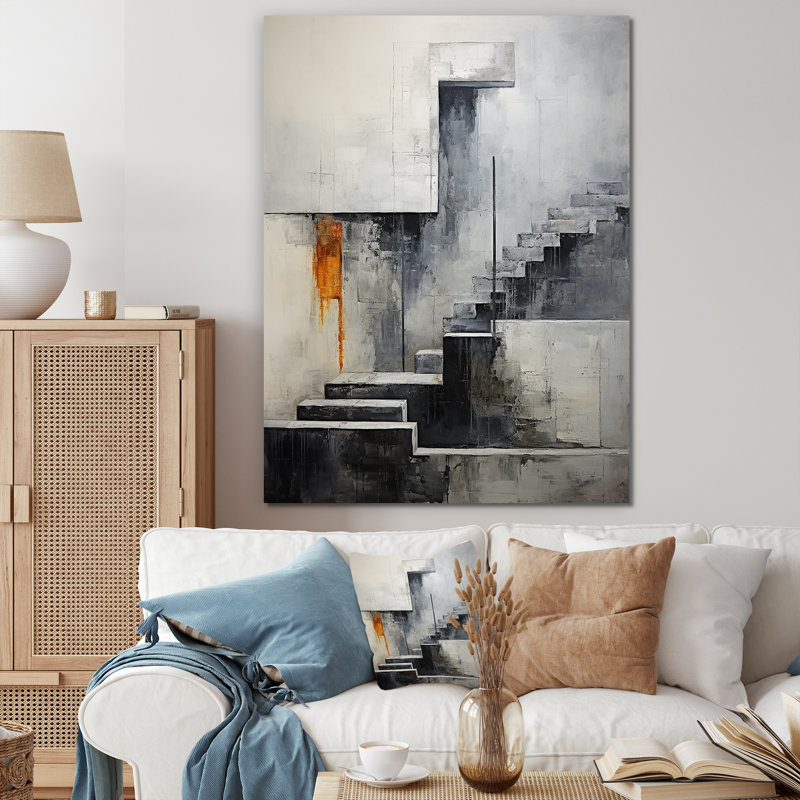 Abstrait escalier argenté - formes abstraites, impressions sur toile, Toile tendue, 40" H x 30" W