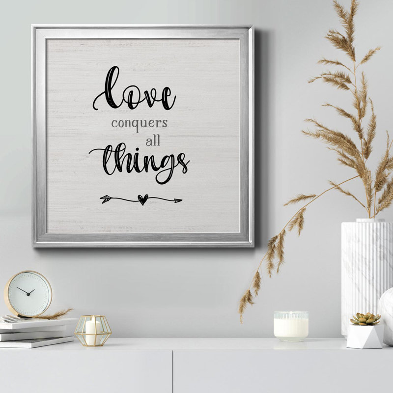 Love Conquers - Art textuel sur toile, H 22,5 po x l 22,5 po x P 1,5 po, Argent