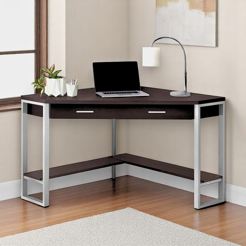 Bureau d'ordinateur avec tiroirs de rangement et pieds en métal Kristy, finition espresso, H 29,8 po x l 41,88 po x P 41,88 po