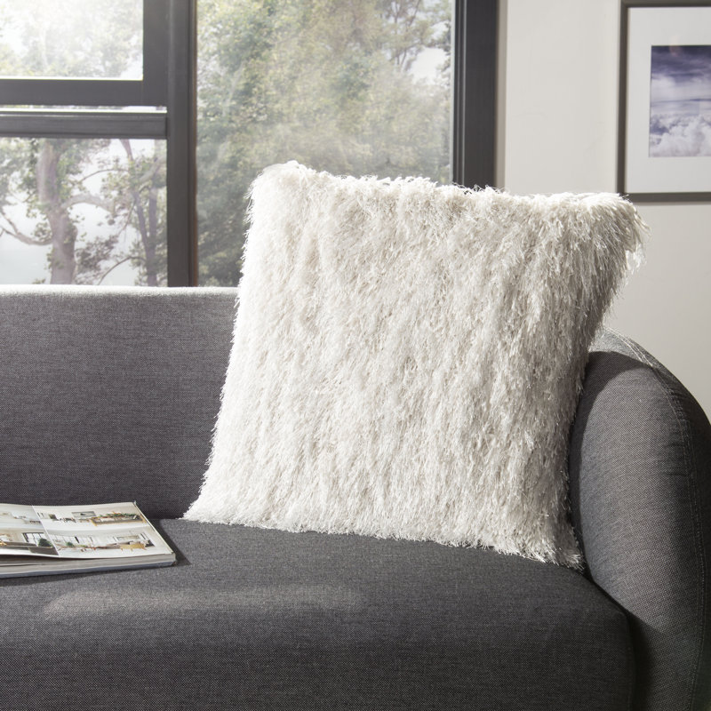 20'' Off-White Shag Plush Decorative Pillow