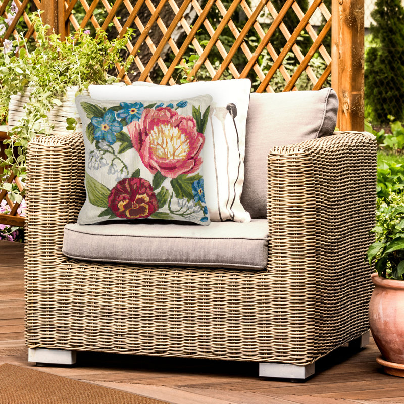 Marina Floral Outdoor Throw Pillow, Cream, Rectangle 12"H x 18"W