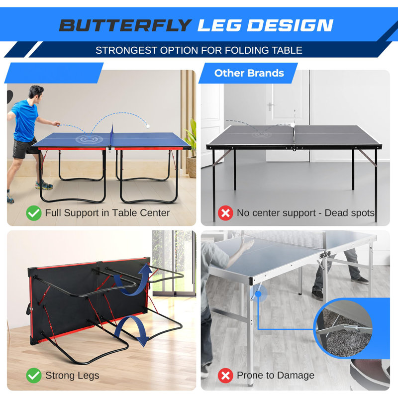 Midsize Portable Ping Pong Table Set with Net, Clipper, Post