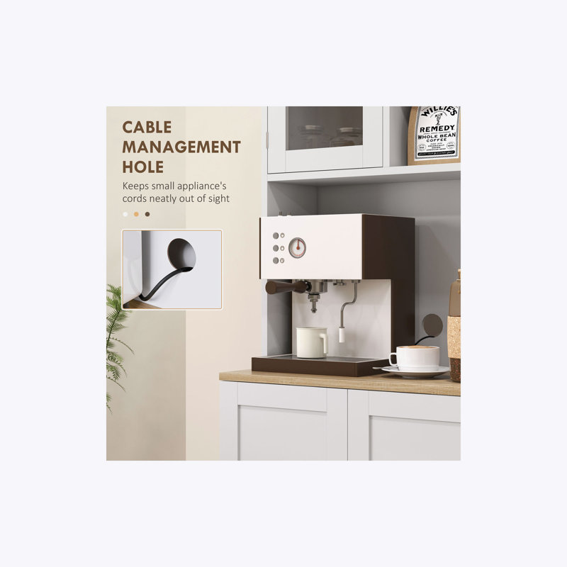 Armoire de cuisine avec support à micro-ondes 66,5 "avec support pour micro-ondes HOMCOM, 8 tablettes de porte, tablettes réglables, armoire à nourriture pour salle à manger, blanc