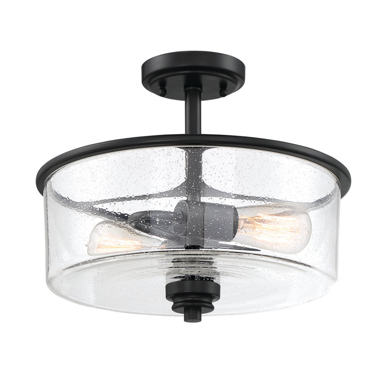 Lustre tambour à 2 lumières avec abat-jour Willard, Martelée transparente, Dos plat