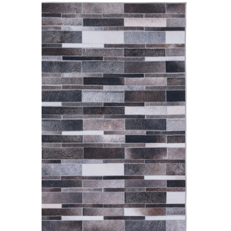 Tapis en similicuir de couleur ivoire / gris F / Hide 542 M / W, Rectangle 6 pi x 9 pi