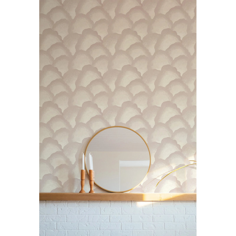 Wave Scales - Wallpaper, Blush, Faux Grasscloth, Non-Pasted