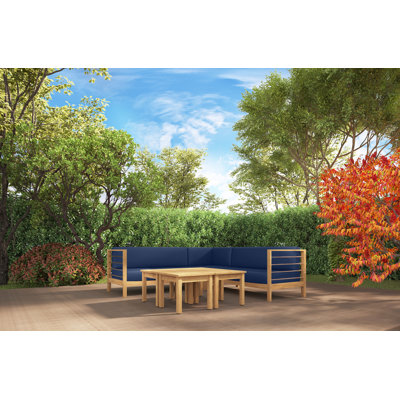 Ensemble de conversation modulaire d'extérieur en teck avec coussins Sunbrella 7 pièces Leon