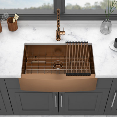 33 Inch Rose Gold Kitchen Sink, 16 Gauge T304 Nano Steel, Water , Easy To Maintain, With Drying Rack And Installation Instruction 33*21*10 Stainless X - Shaped Guide, R10 Rounded Corner, Coating Pad