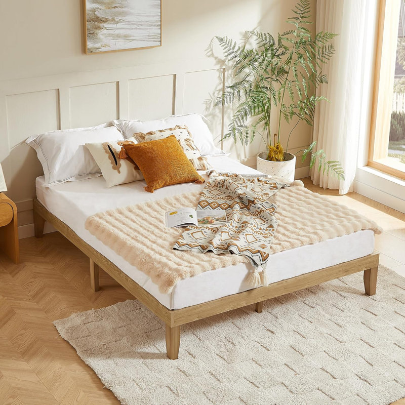 Solid Wood Platform Bed,Bohemian and Mid-Century Bed Frame, King