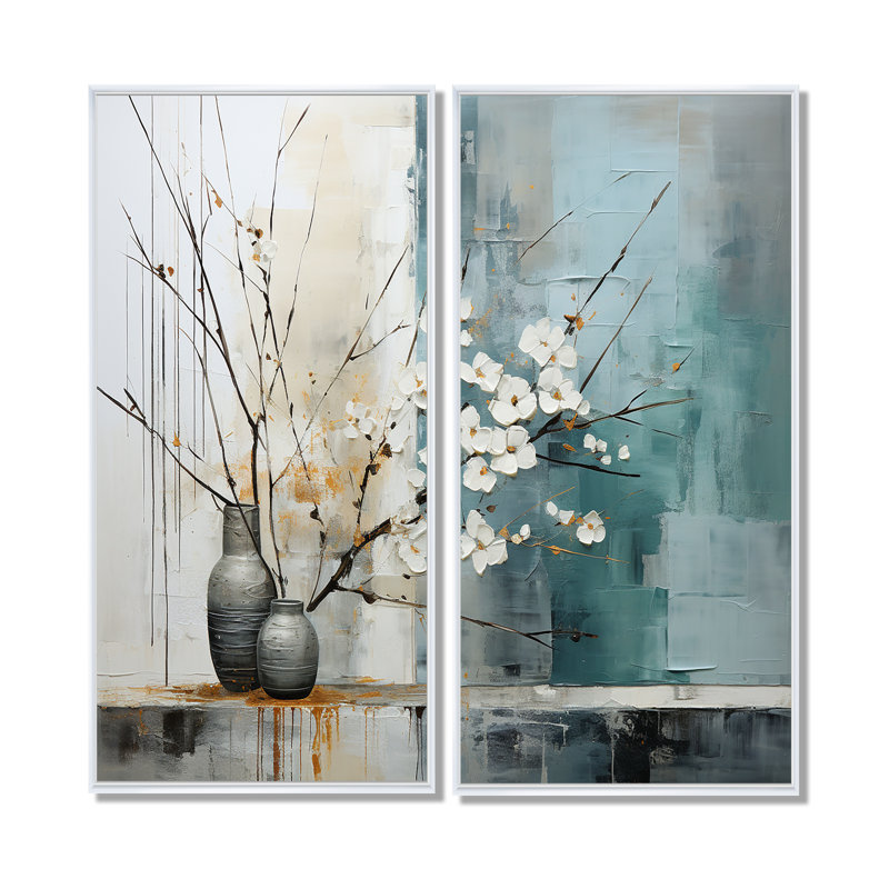 Subtle Serenity II - ensemble d'art mural moderne bleu sarcelle 2, 40" H x 40" W, Impression encadrée flottante, White