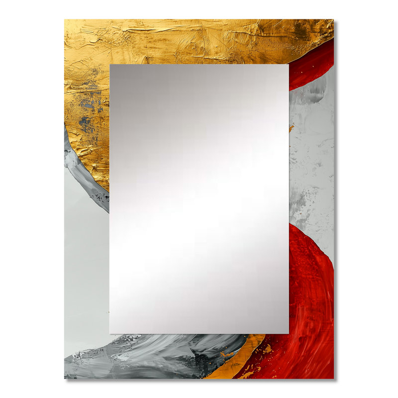 Fractal Volcano And Stone Energy II - Fractals Large Mirror, Red Unique Wall Mirror Decor, Printed Metal Art, 32" x 24"