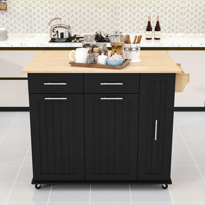 Expandable Mobile Kitchen Island Cart with Adjustable Shelves and Lockable Wheels by Gracie Oaks