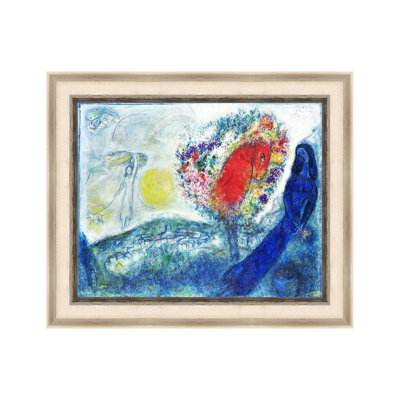 Framed Canvas Wall Art Flower Tree by Marc Chagall Giclee Print Dreamlike Romantic Painting Modern Home Decor(White Oak & Mineral Grey,28"x36")
