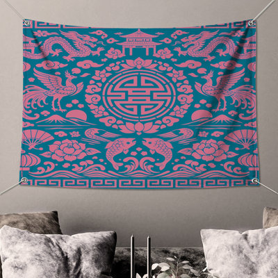 Pink Chinese Motifs Wall Tapestry - Chinese Wall Decor