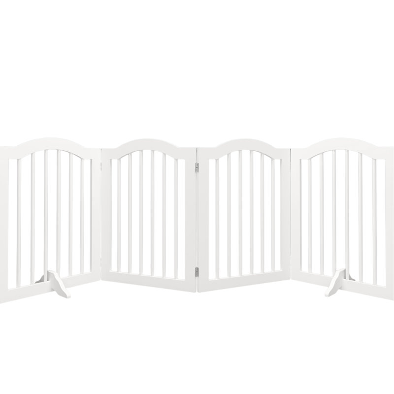 4 barrières en bois massif pour animaux de compagnie, d'une hauteur de 27,6 po, pliables et portatives, pour divers espaces. Grille en bois à 4 panneaux, clôture, portes, couloirs, cuisines. Finition