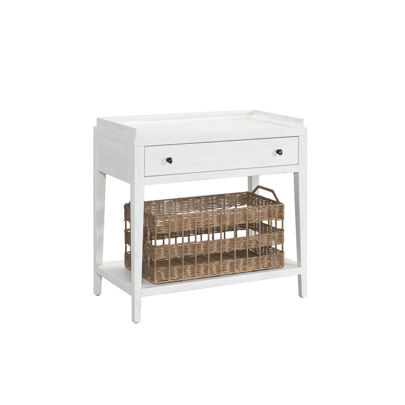 1 - Drawer Nightstand with Wicker Basket, White
