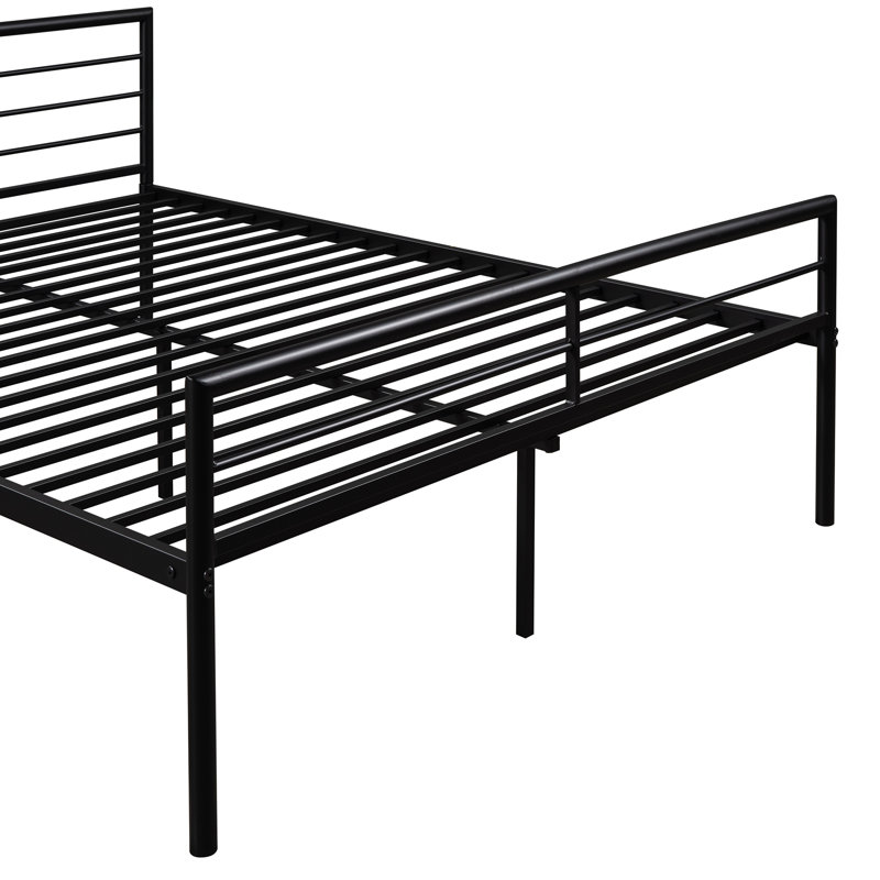 Lit superposé simple au-dessus d'un lit double en métal avec bureau, noir moderne