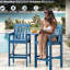 Chaises hautes hautes de 2, bleu, plateau amovible, trou de parasol, grain de bois, idéal pour la terrasse et le jardin bleu, matériau, avec plateau nécessitant peu d'entretien