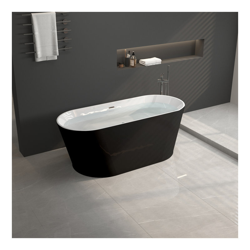 Baignoire autoportante en acrylique, baignoire autoportante, acrylique noir brillant, drain chromé Toe-tap, certifié cUPC