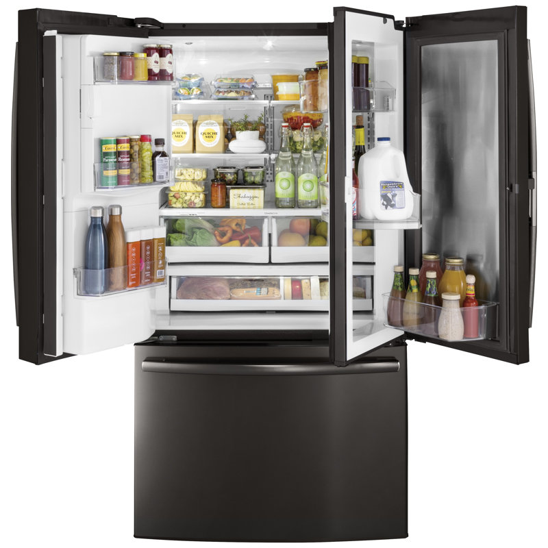 Porte française 35,75 po à profondeur de comptoir 22,1 pi³ Réfrigérateur, Acier inoxydable noir résistant aux empreintes di