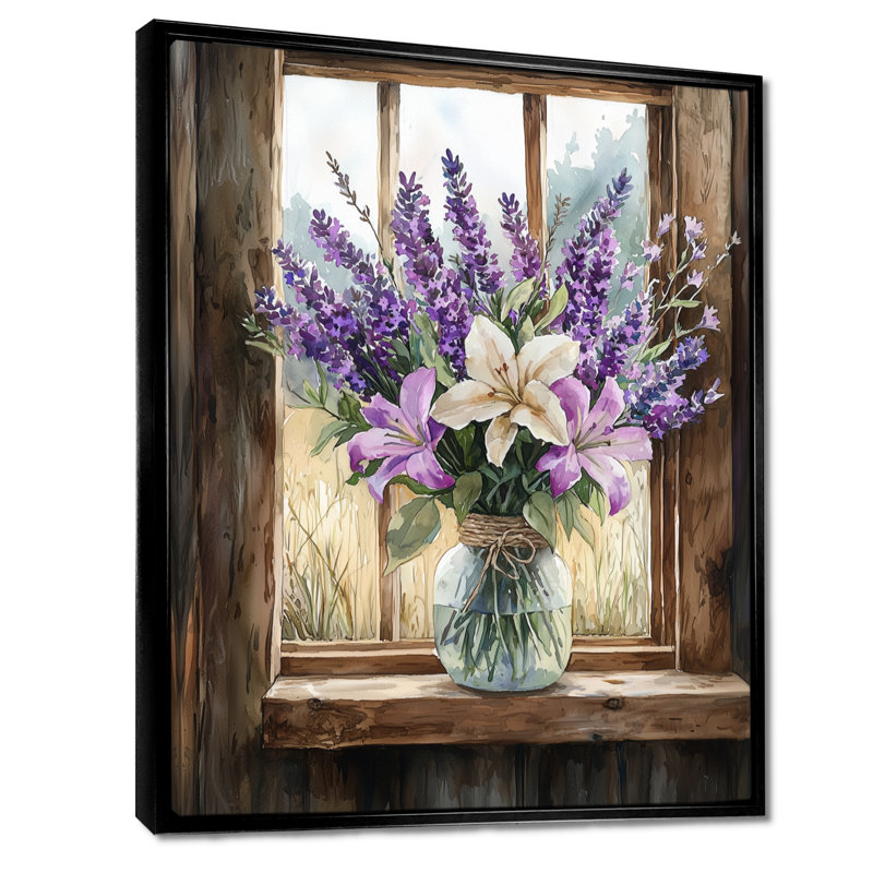 Inam - impressions sur toile florales, Noir, Impression encadrée flottante, H 20 po x l 12 po