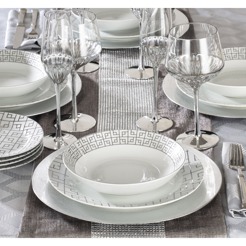 16pc Platinum Glitz Ggeo Dinner Set