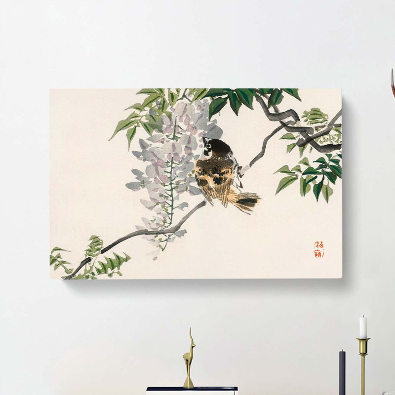 Sparrow On A Branch by Kono Bairei - Wrapped Canvas Print, 40cm H x 60cm W x 3cm D