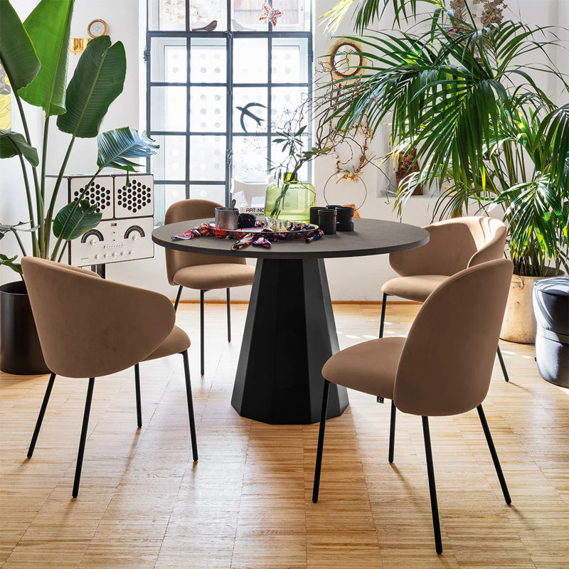 Tuka Upholstered Armchair with Metal Frame, Matte Black, Camel Brown
