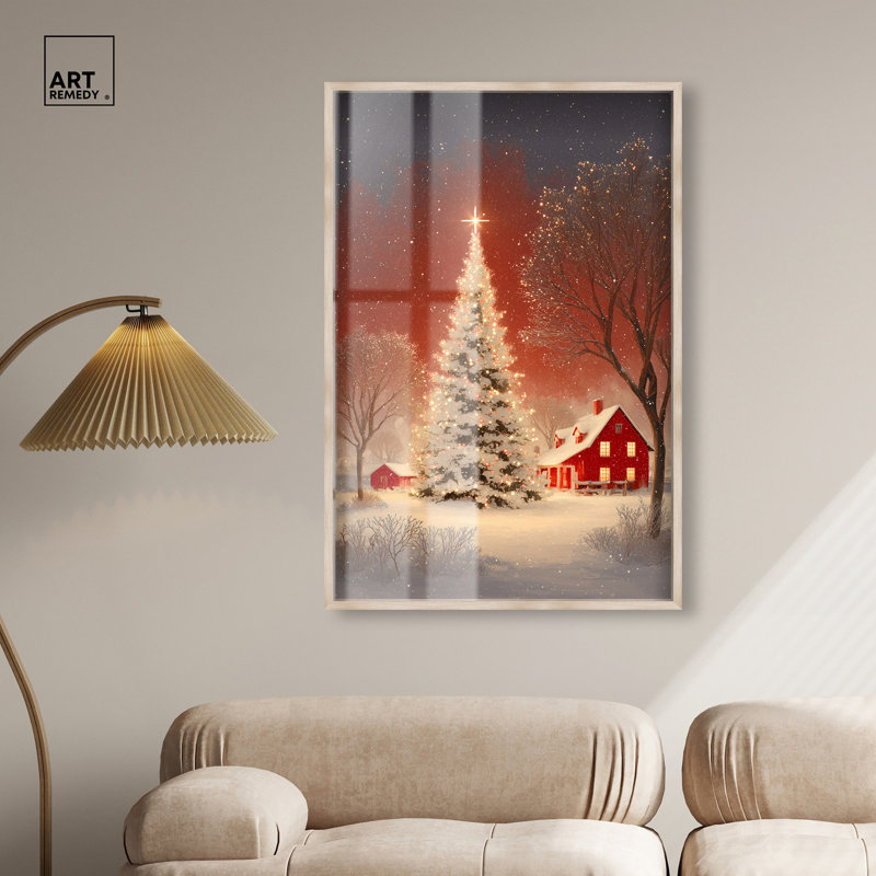 Décoration murale de Noël Winter Art Glow Shadowbox par Art Remedy, cadre noir, 11 x 16, H 46 po x l 31 po, Cadre blond