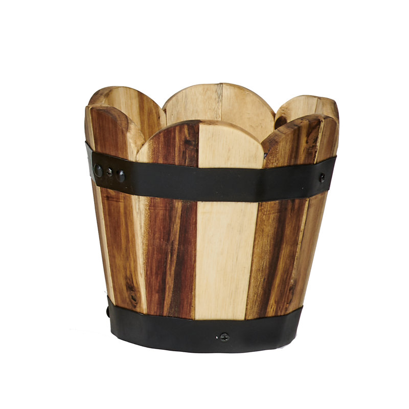 Pot à fleurs en baril Padminie, H 7 po x l 7,5 po x P 7,5 po, Brun