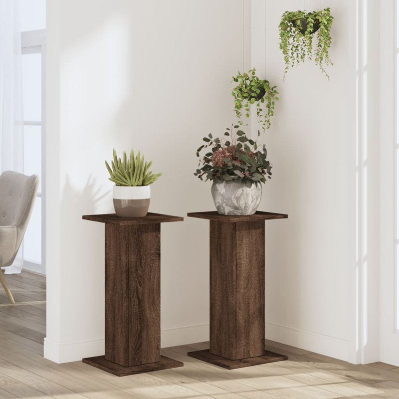  Support pour plante 2 pièces 11,8 x 11,8 en bois d'ingénierie, H 23,6 po x l 11,8 po x P 11,8 po, Chêne brun