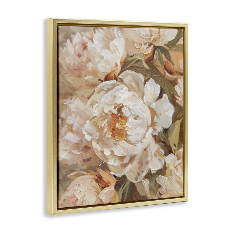 Art mural sur toile Peachy Peony Blossoms Floater, conception par Arlington Prints, H 31 po x l 25 po