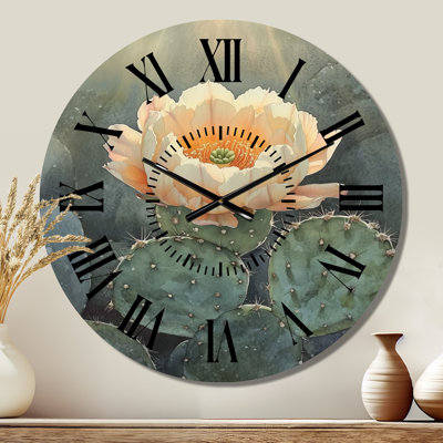 Fleur de cactus ensoleillée I - Horloge murale silencieuse en métal du Sud-Ouest