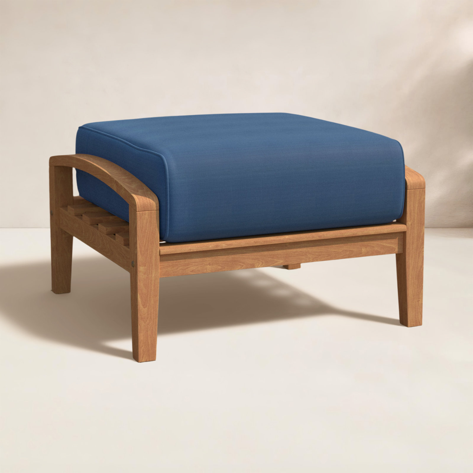 Summerton Upholstered Outdoor Ottoman with Cushion, Navy Performance Olefin, Natural