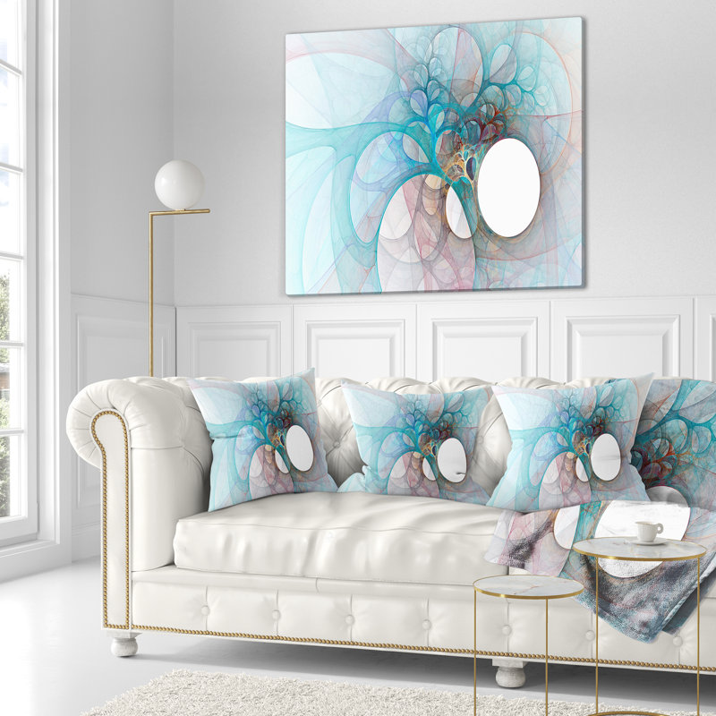 Fractal Angel Wings - Coussin imprimé abstrait, 16 po x 1 po, Bleu pâle, Coussin décoratif