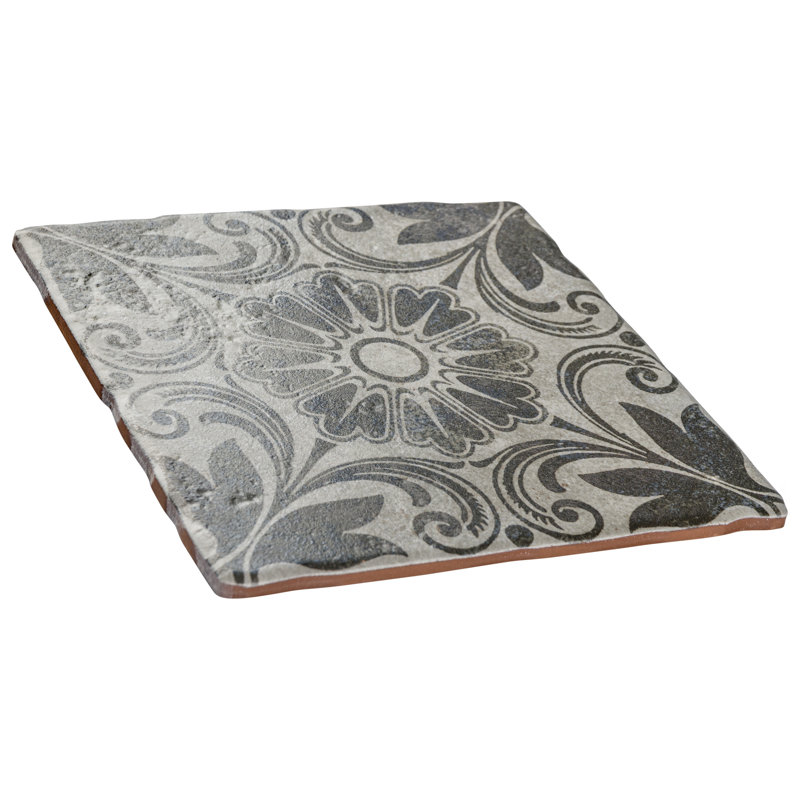 Costa 8" x 8" Ceramic Patterned Wall & Floor Tile, Matte Gray/Brown