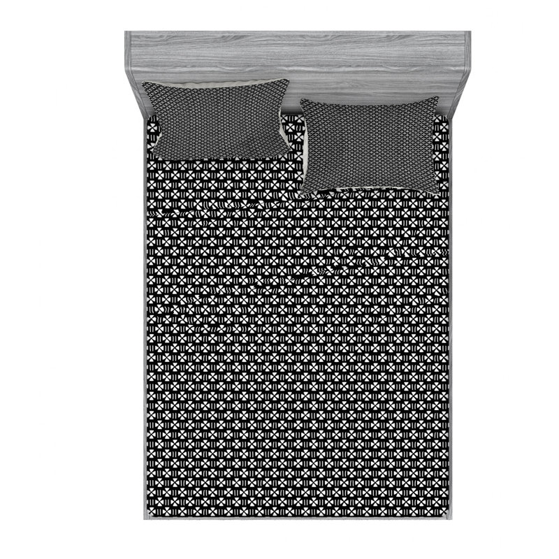 Microfiber Geometric Sheet Set, Queen Sheet Set with Fitted Sheet