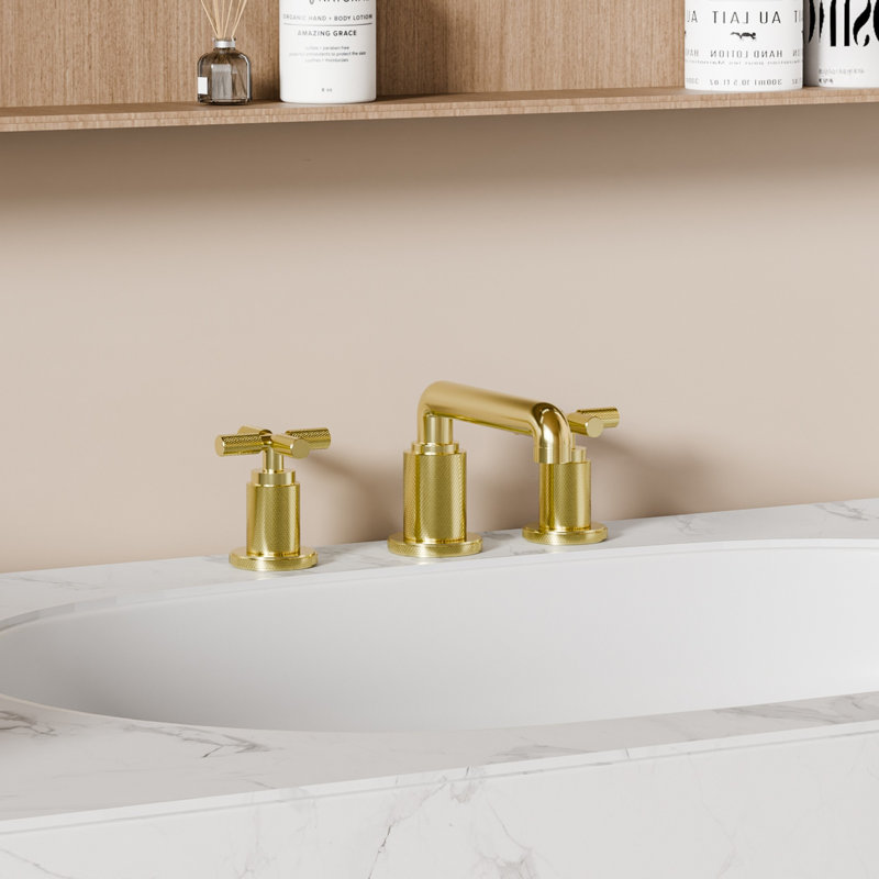 Widespread 2-handle Bathroom Faucet with Drain Assembly, Zirconium Gold, Cross Handle