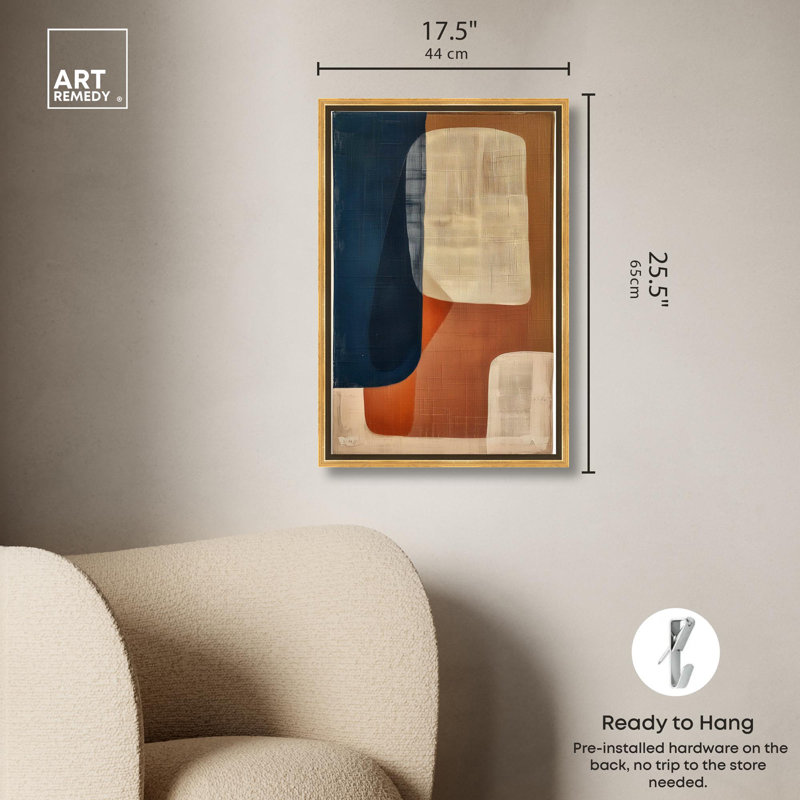 Blue And Cream II Canvas Midcentury Abstract Wall Art by Art Remedy, Gold Framed, 46" H x 31" W