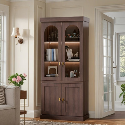 Storage Cabinet,Farmhouse Multi-Functional Pantry And Kitchen Cabinet With Lighting & Large Storage Capacity