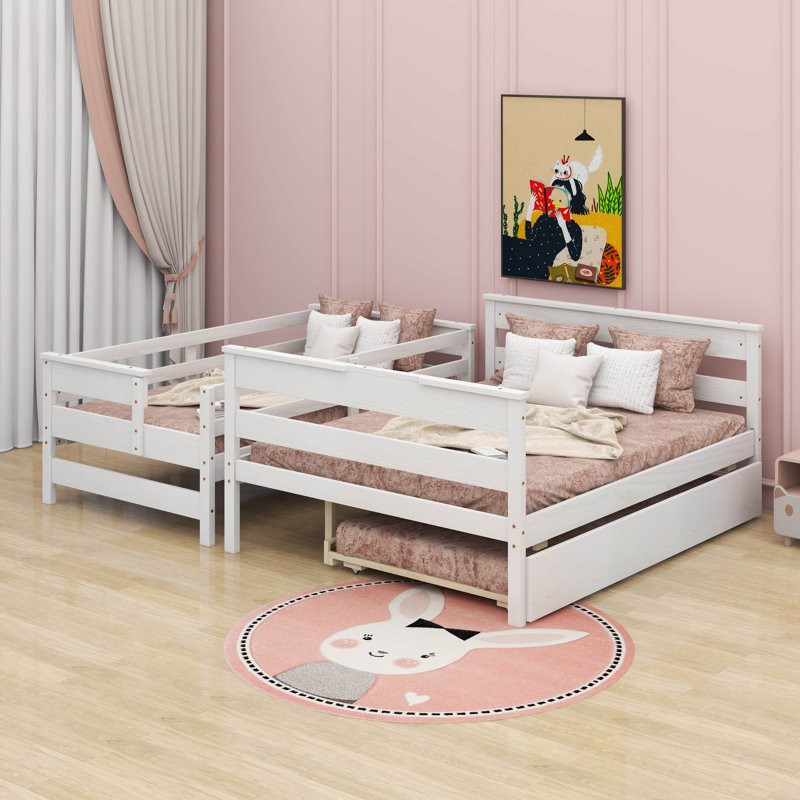 Twin Over Full Bunk Bed With Trundle, White
