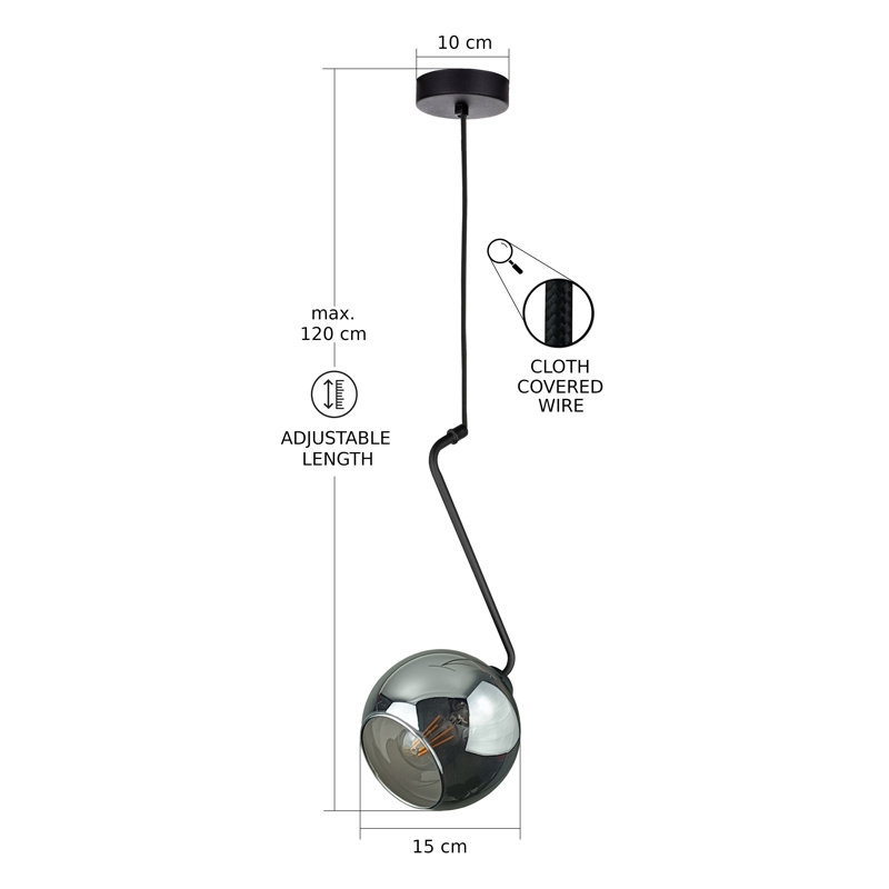 Blerton - Light Matte Black Unique/Statement Pendant, 1, Black/Grey