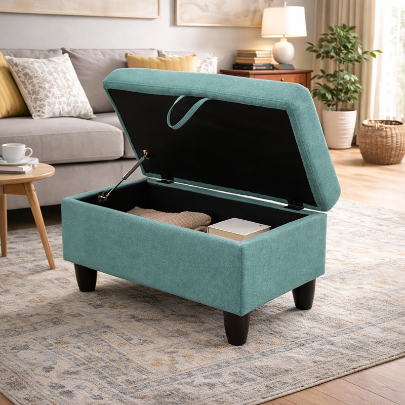 Repose-pieds de rangement rectangulaire 28,5 po Keevha, Ligne bleu foncé