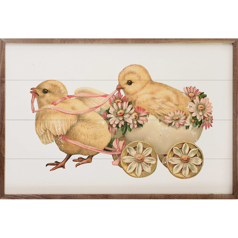 Poussins en chariot blanc, H 10 po x l 16 po x P 1 po
