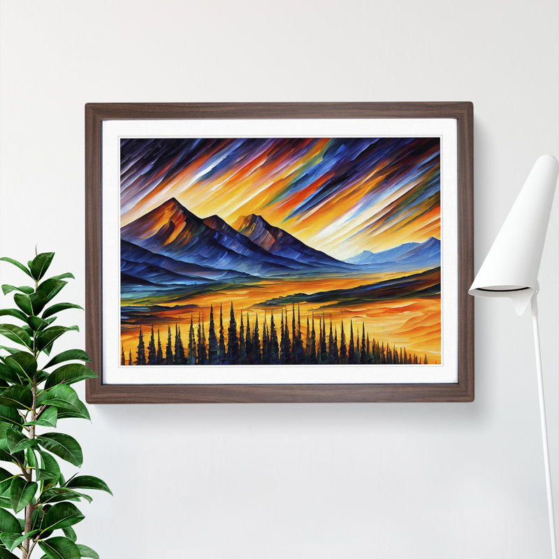 Mountains Scene Vol.2 Abstract - Framed Print, 25cm H x 34cm W x 2cm D, Brown Framed