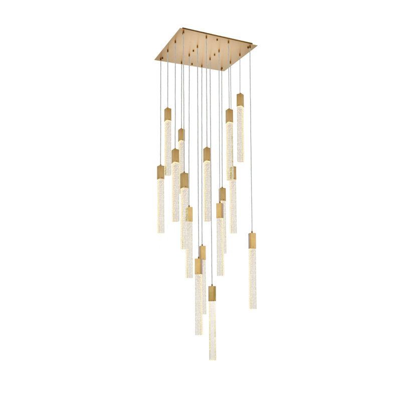 Luminaire suspendu rectangulaire à 16 lumières Aliha, Or satiné