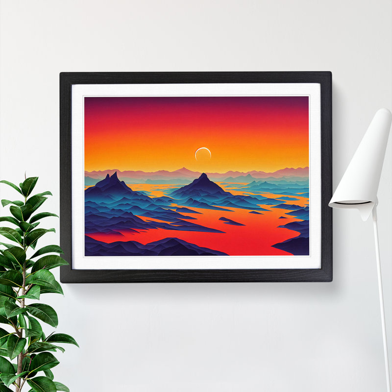 Glorious Mountain Sunset - Framed Print, 25cm H x 34cm W x 2cm D, Black