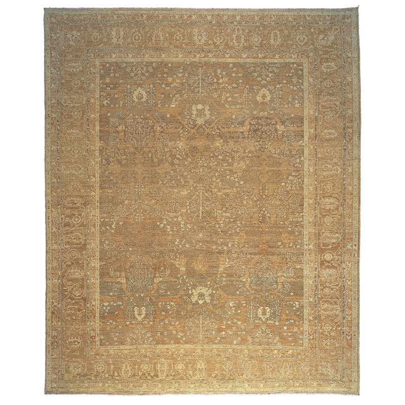 Mahabad Wool Oriental Area Rug in Brown/Gold/Beige, Rectangle 6' x 9'